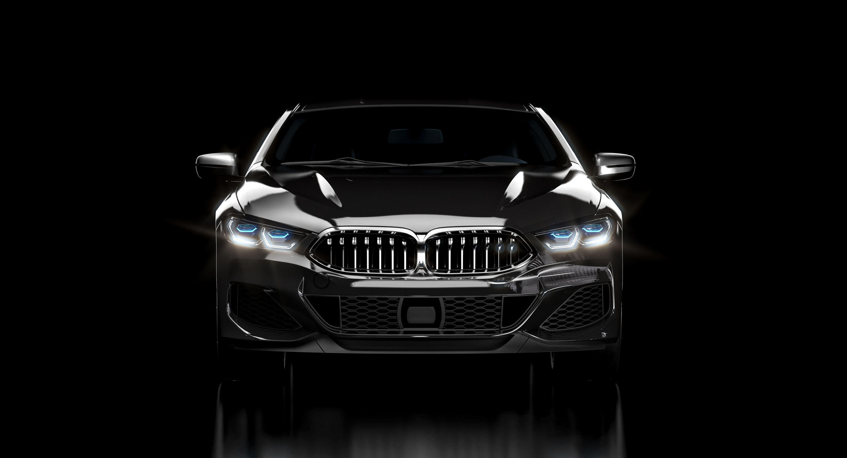 Luxury Black Car on Dark Background.